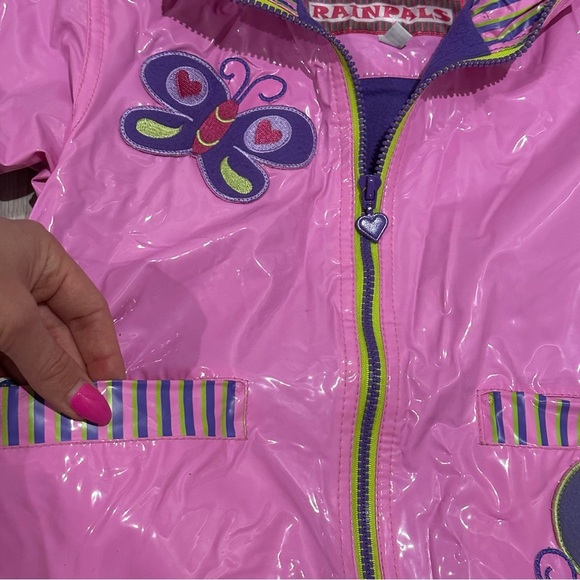 Rainpals Fleece Lined Pink and Purple Hooded Rain Jacket Girls Size 2 - Picture 4 of 8